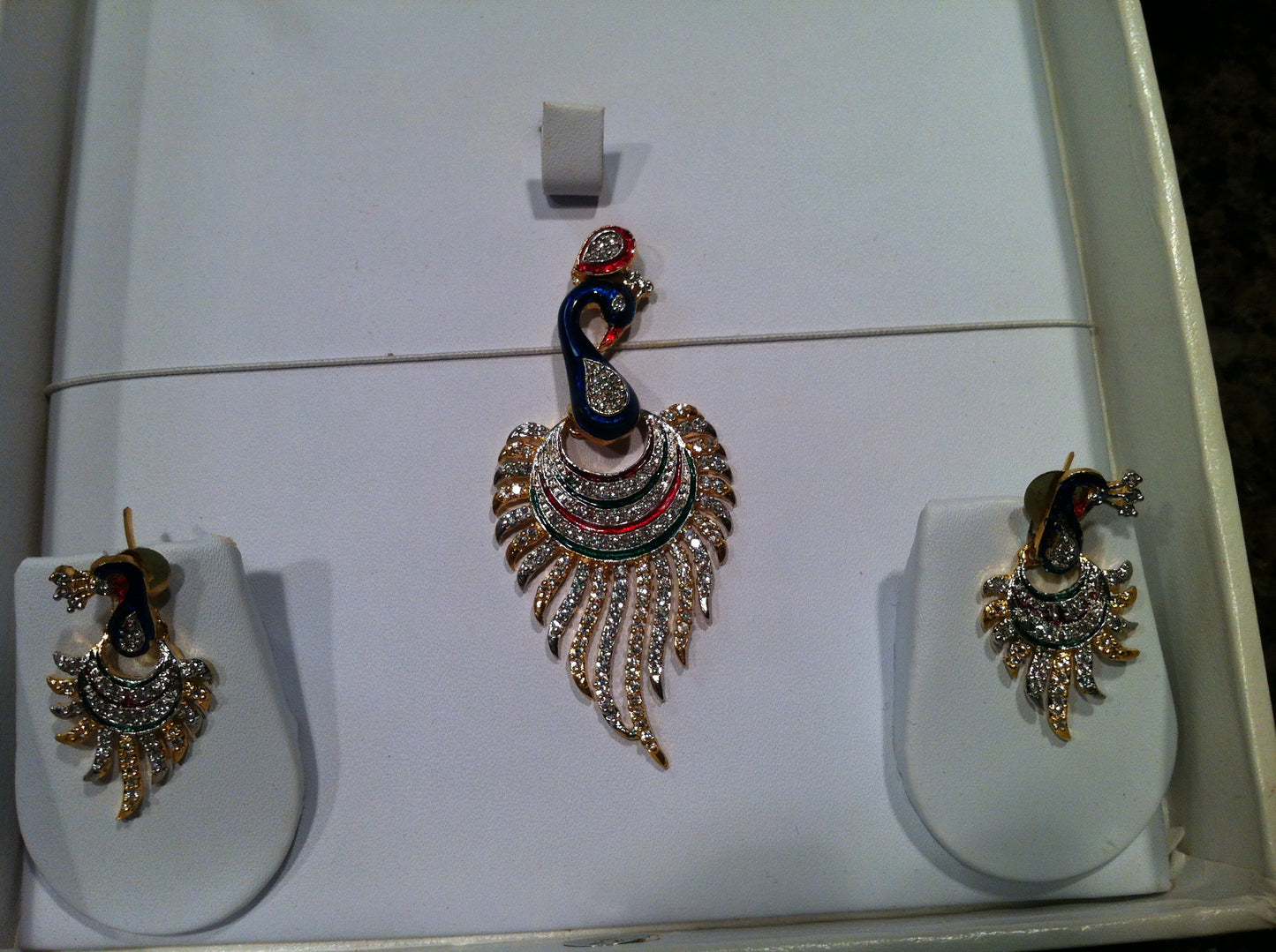 Beautiful Peacock CZ Pendant with Earrings