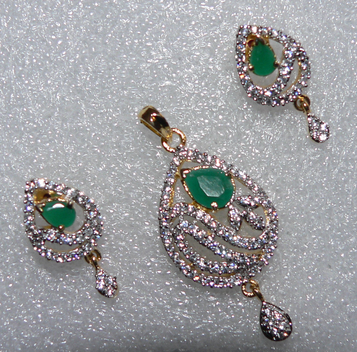 CZ and emerald pendant with matching earrings